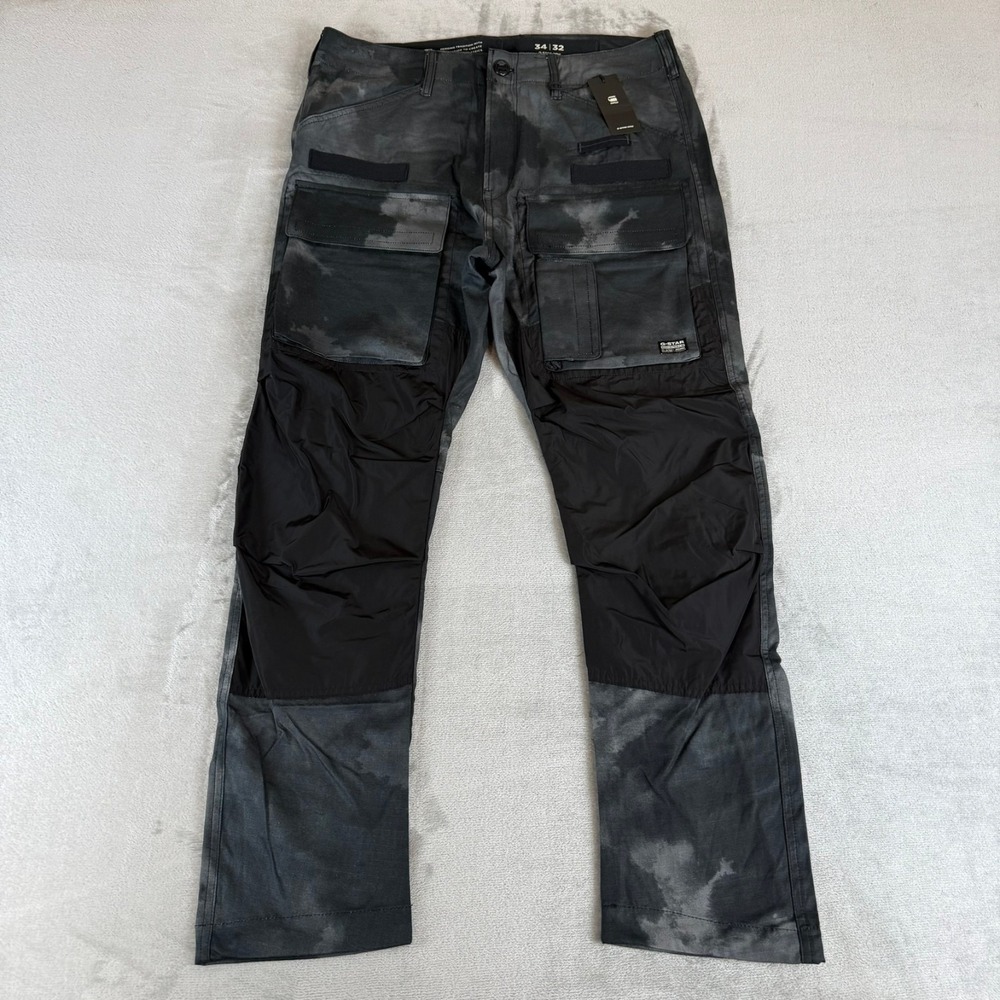 G-Star Raw 3D Tapered Cargo Pants Mens 34x32 Black Blurry Camo Ripstop $210 NWT
